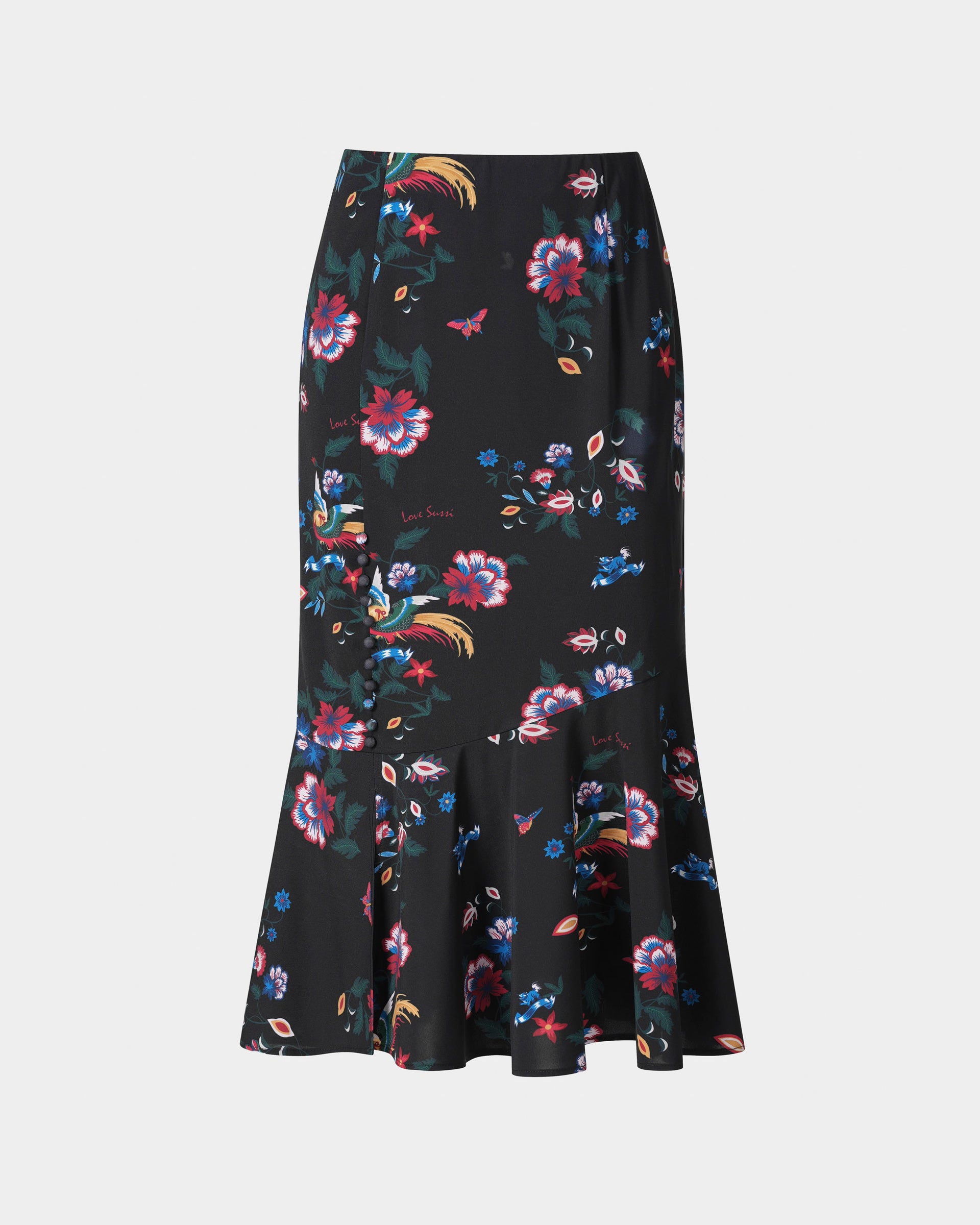 ★POLYSOOEM★ FLOWER BELTED SKIRT FLOWER BELTED SKIRT, BLACK - polysooem