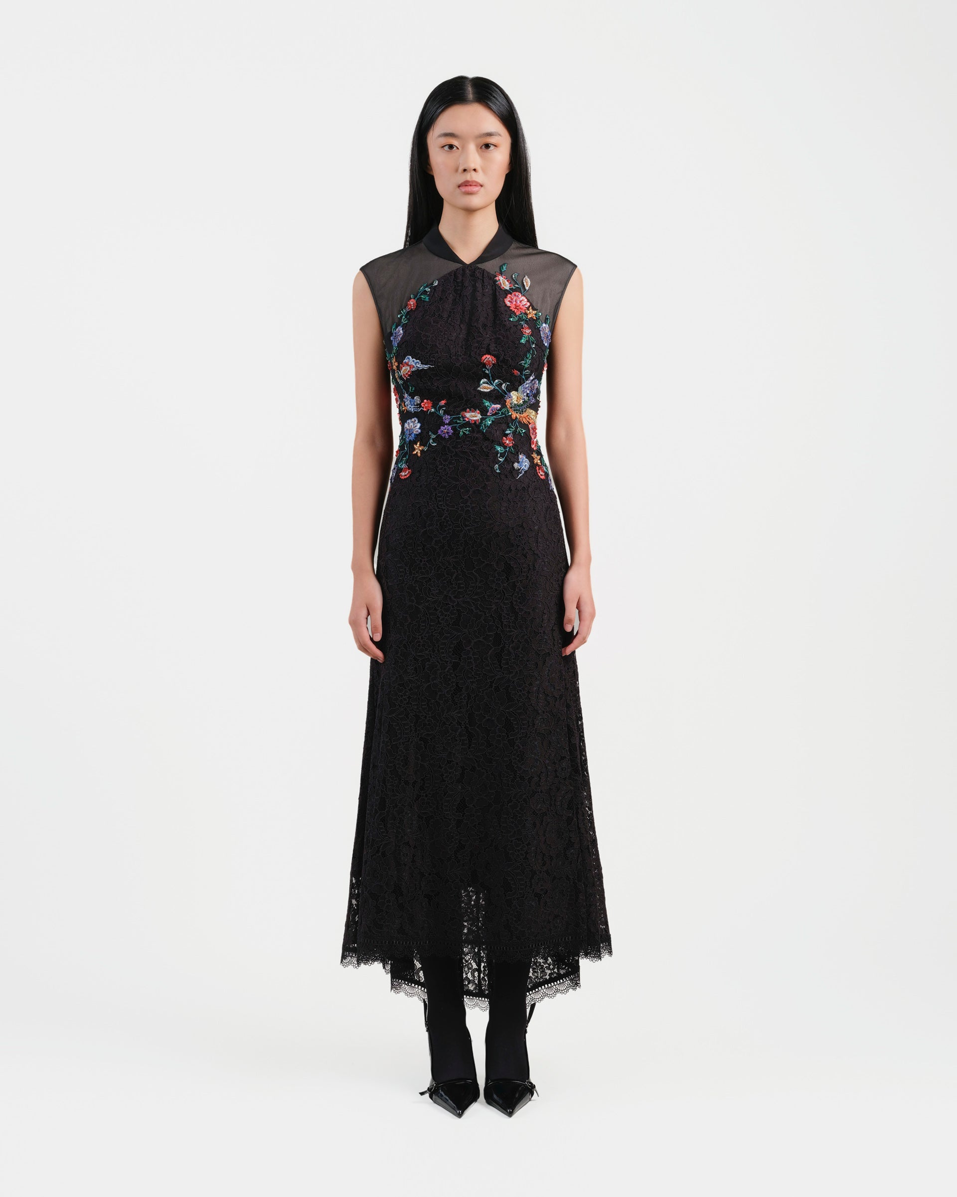 Monochrome Peony Satin Dress - その他